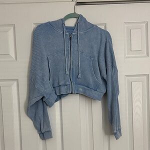 BDG Light Blue Cropped Waffle Knit Hoodie